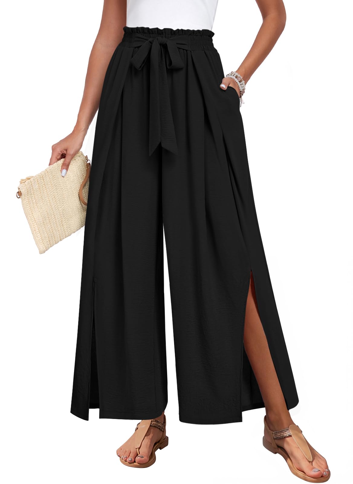 Trendy Casual Flowy high Waisted Women Pants Comfortable Wide Leg Ladies Slacks Classy Formal Business Work Trousers