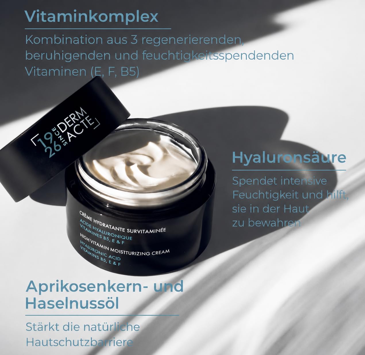 Academie Derm Acte Creme Hydratante Vitaminee, 50 ml | Feuchtigkeitscreme Gesicht mit 3 Hyaluronsäuren und Vitaminen für hydratisierte, glatte und strahlende Haut.