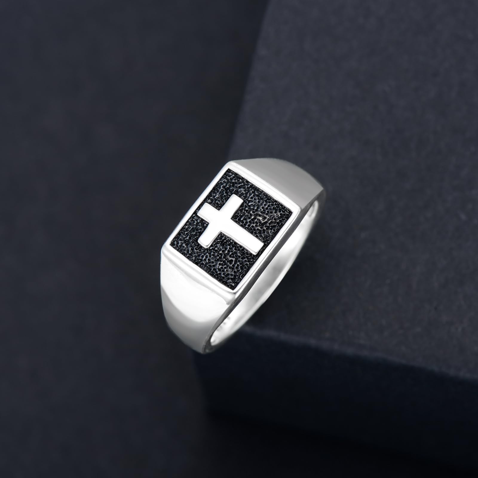 Anillo de sello de cruz para hombre, plata 925, anillo de cruz cristiana, joyería para papá y marido, talla 57-67