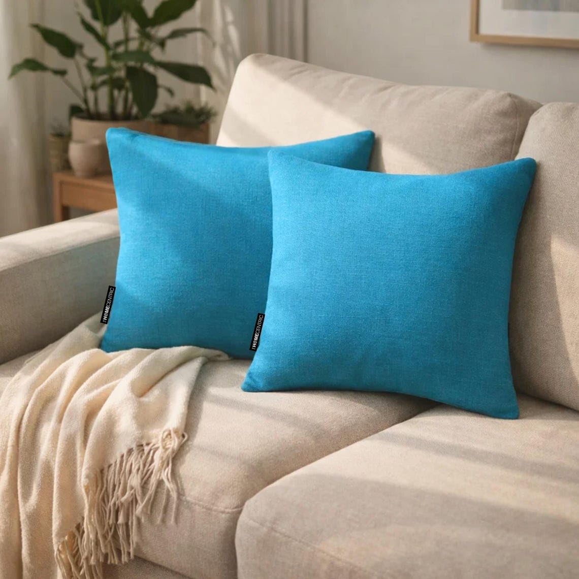 Juego de 2 Azul turquesa Lujo Funda de cojín lumbar 30 x 55 cm | Moderno Lino Funda de Cojín | Sólido, texturizado Fundas de almohada para sofá y dormitorio, decoración del hogar - Turquoise Linen