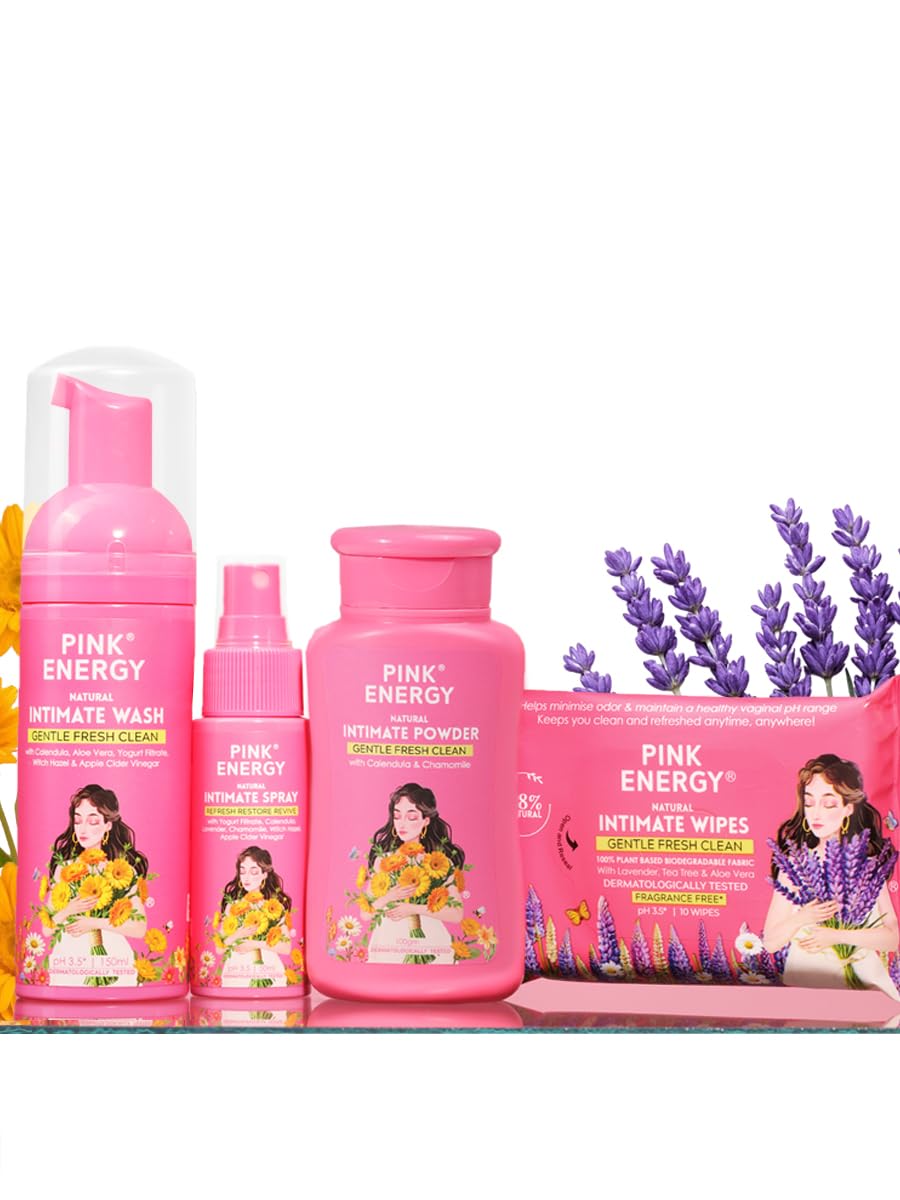 Pink Energy The Happy Girlfriend Kit | Complete Natural Intimate Care Combo with Calendula Wash 150ml, Intimate Powder, Intimate Spray & Intimate Wipes-image-32
