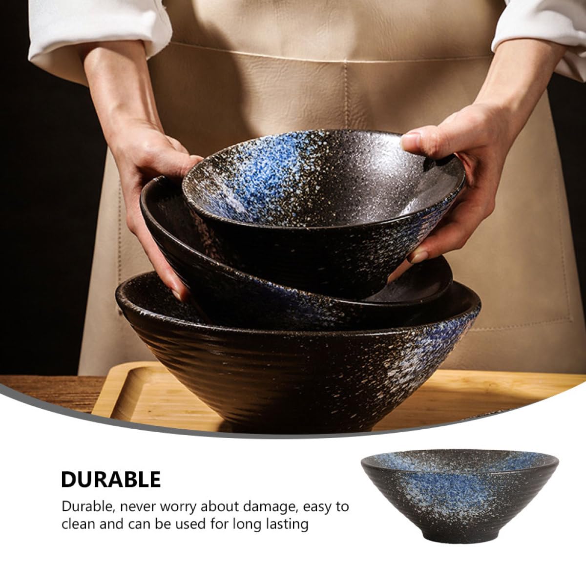 Alipis Bol Japonais Céramique Bleu Glacé Bol à Ramen Polyvalent pour Soupe Nouilles et Salade Vaisselle Maison et Restaurant