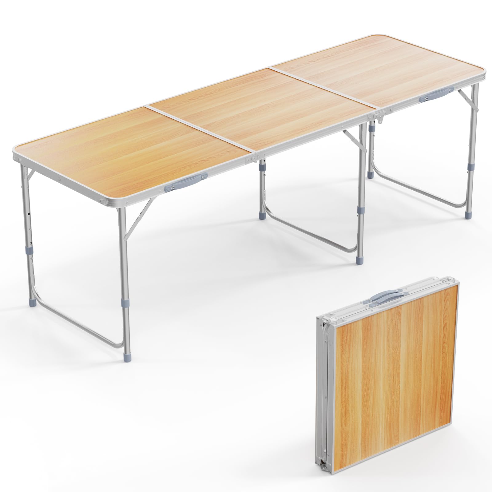 Table de camping pliante de 1,80 m blanche avec poignée de transport