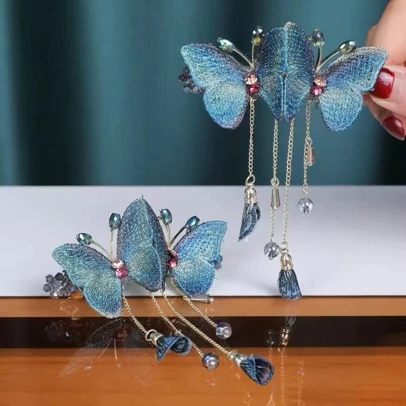 Miniatura 5 de Horquilla de pelo con borla de diamantes de imitación de mariposa temperamental, horquilla exquisita de fantasía, accesorios brillantes, chino,