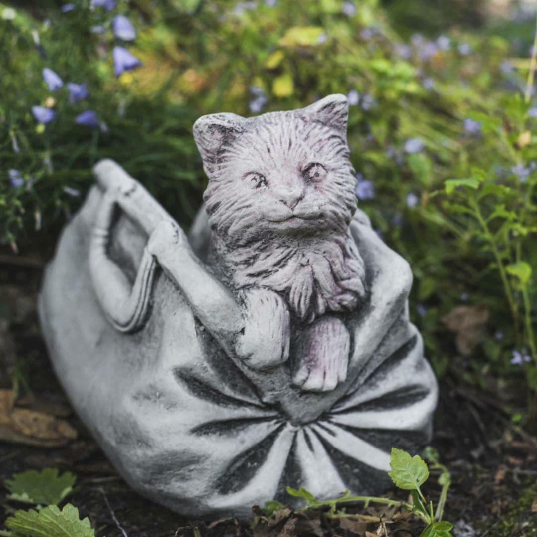 Discount Garden Statues Antique Grey Dgs Statues – Stone Cast, Fluffy Cat In Bag, Pot Planter, Small, Hand Finished, Statue, Sculpture