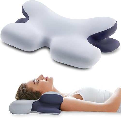 DONAMA Almohada cervical para el cuello, almohada ortopédica de contorno ergonómico para aliviar el dolor de cuello y hombros con funda de almohada