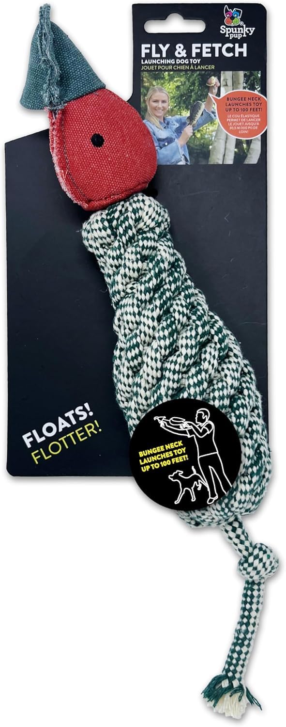 Spunky pup Fly & Fetch Dog Toy - Durable, Floating, Interactive Bungee Launcher for Fetch and Water Play, Rope Duck