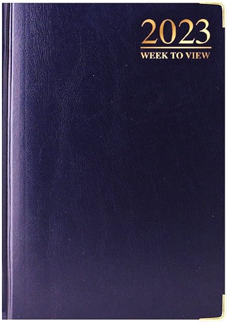 Premium 2023 A5 Diary Blue Week To View FSC-Certified 80GSM Paper Gilt Edges Metal Corners Gold-Edge Paper