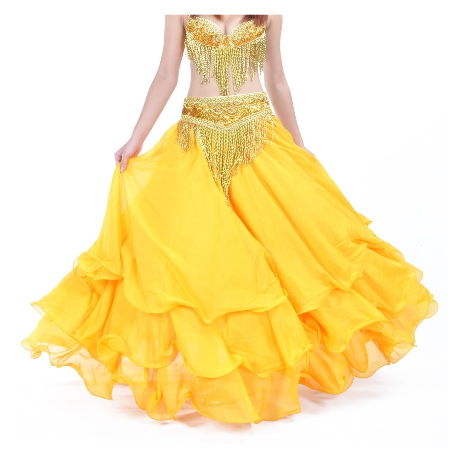 Bauchtanz Rock für Frauen Chiffon Rollrock Bauchtanz Dreifachrock Hoher Rock Swingrock