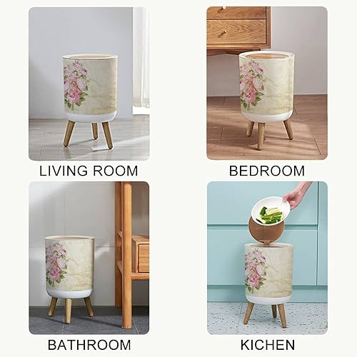 Miniatura 6 de Bote de basura pequeño botánico floral bohemio chic con tapa, guirnalda de flores florecientes, primavera, jardín, redondo, papelera de reciclaje,