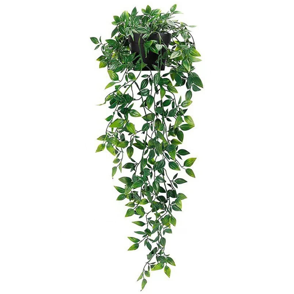 CAKEEYUM Artificial Hanging Plants in Pot Indoor Outdoor – 65cm Plastic Faux Potted Plant for Wall Decor Mandala Design