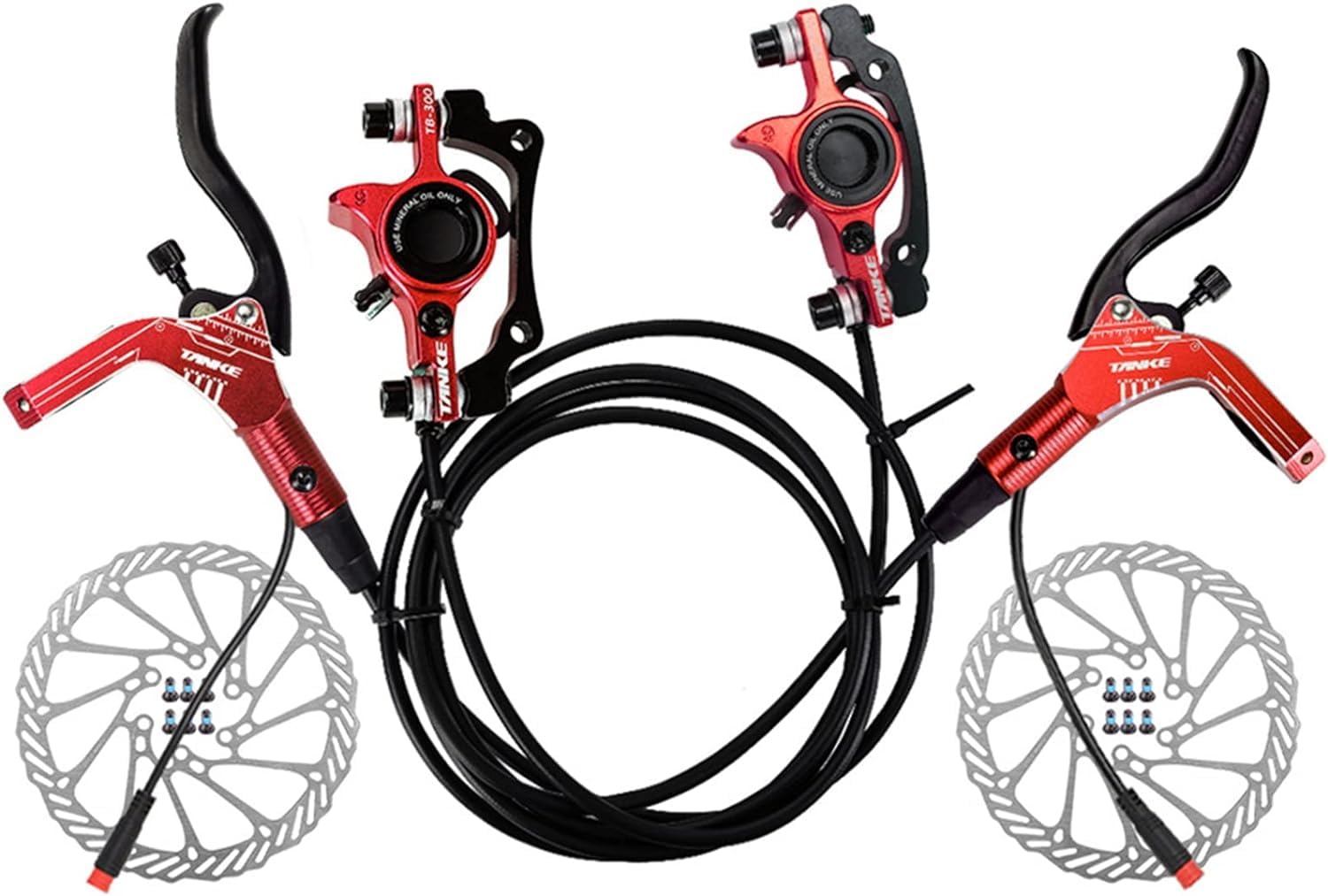 HoldOneLight Ensemble complet de freins à disque hydraulique électrique pour vélo électrique, levier de frein à disque hydraulique avec rotor, rouge