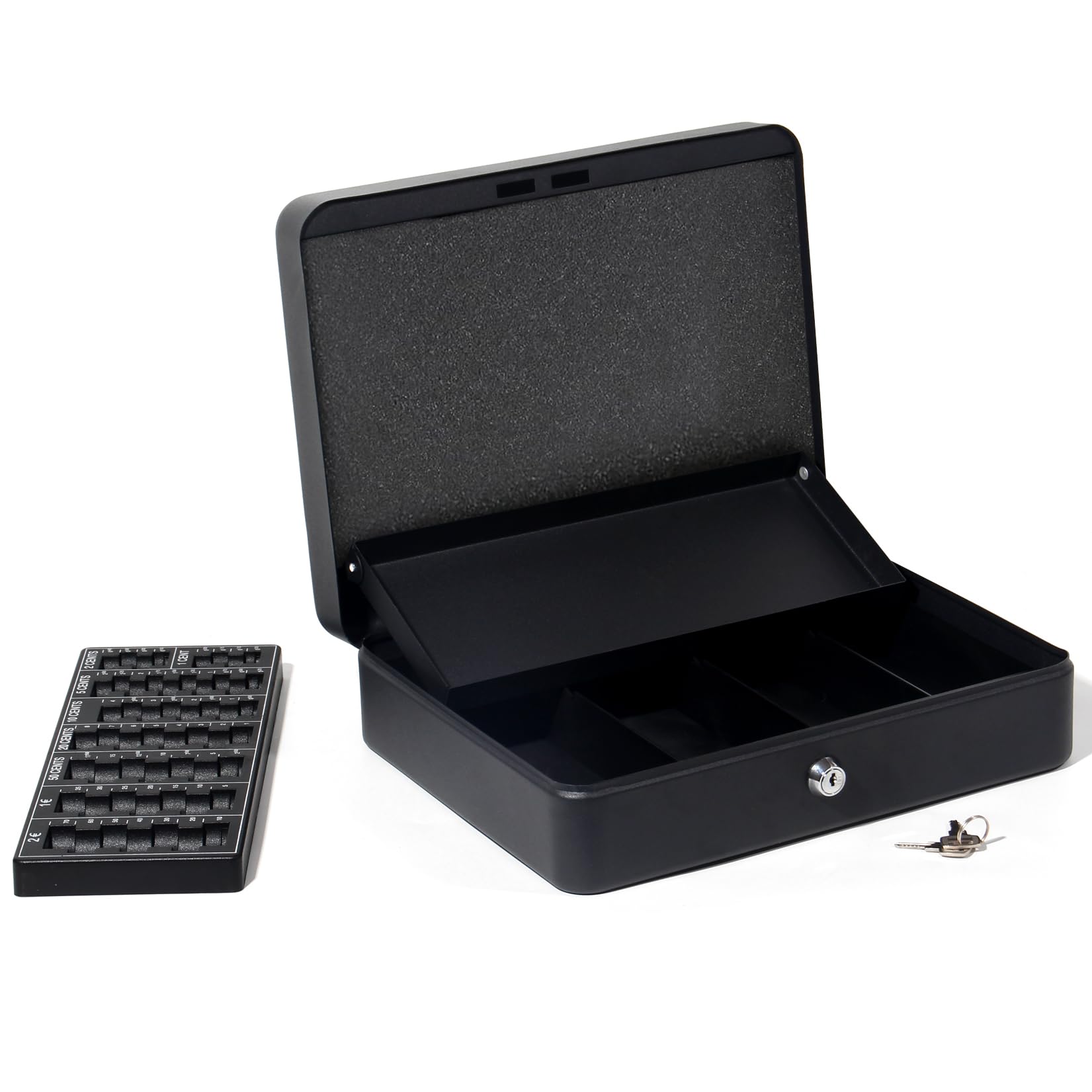 GREELUE Geldkassette mit münzzählbrett, 30x24x9 CM, Kasse Abschließbar, Cash Box Groß, Spardose, Geld organizer (Schwarz-30cm)