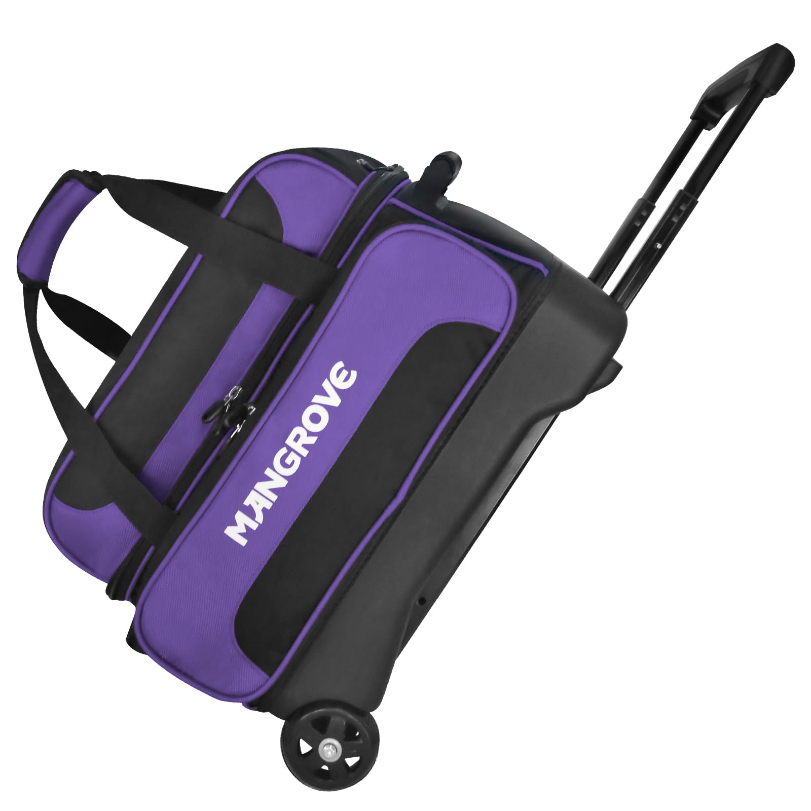 Mangrove 2 Ball Bowling Bag with Wheels, Double Bowling Bags 2 Ball Roller w/Separate Compartment for Bowling Shoes (Up To US Mens Size 15), Accessory Pocket & Retractable Handle Extends To 40"