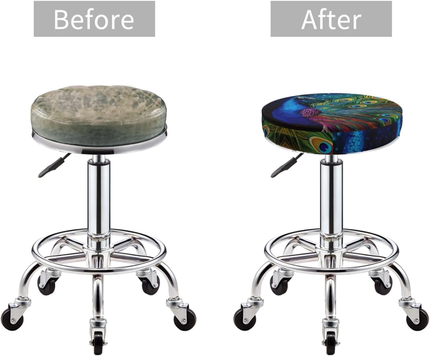 Bar Stool Cover Round Elastic Stool Cushion Covers Colored Peacock Bar Chair Cover Washable Stool Cushion Slipcover Stretch Stool Seat Covers for 12-14 Inch Chair