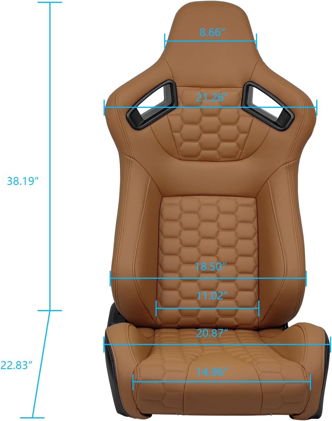FREEMOTOR802 Universal Racing Seats, Reclinable Sport Seats with Dual Lock Sliders Adjustable, 1 Pair (Driver + Passenger Side), PU + Carbon Fiber Fabric, Brown