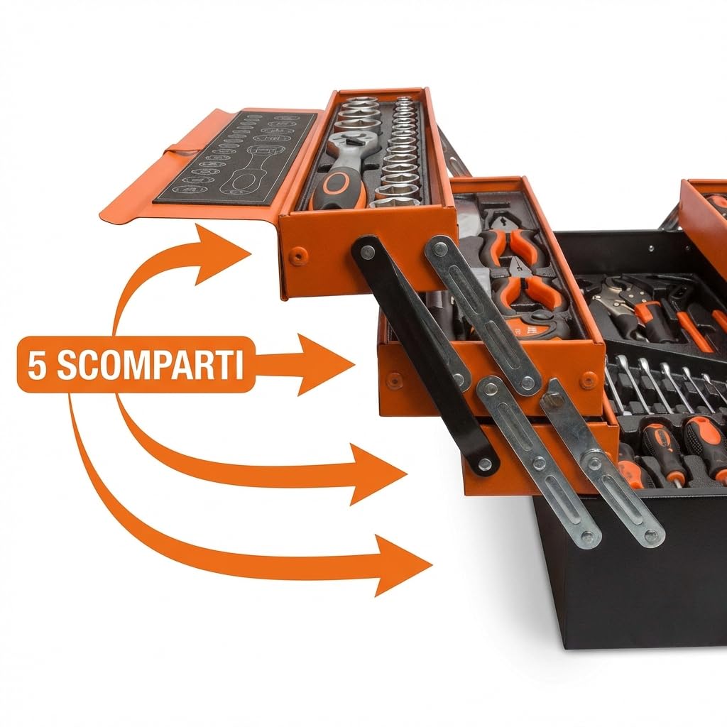 Cassetta Attrezzi Completa 85 Pezzi in Metallo – Set Utensili Professionali in Acciaio Cromo Vanadio con Valigetta Organizer