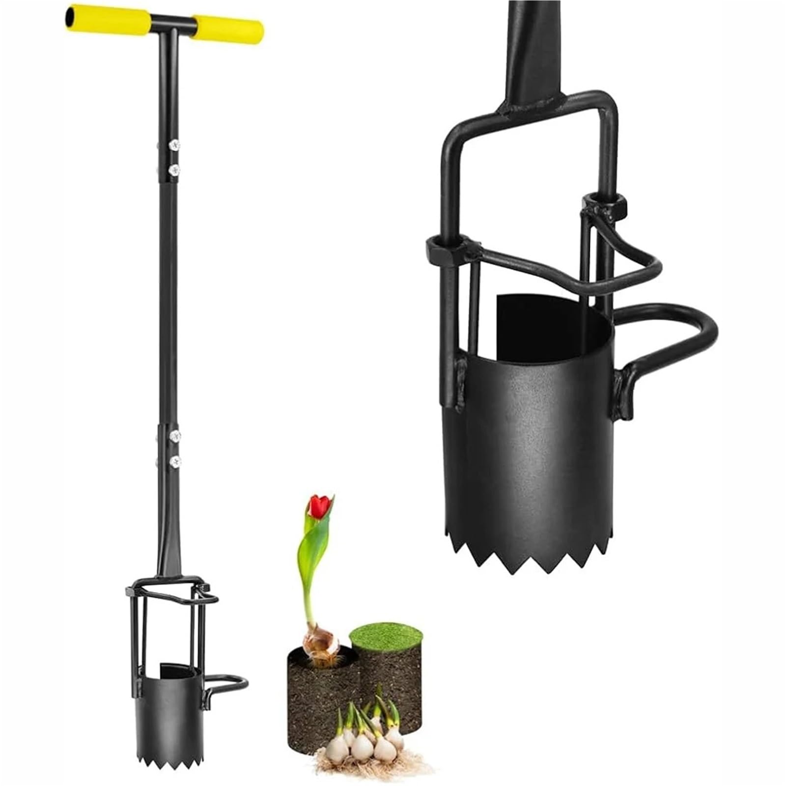 Strumenti for piantare Piantatrice di bulbi for trapiantatrice da giardino di dimensioni compatte in acciaio al carbonio for giardinaggio su prato