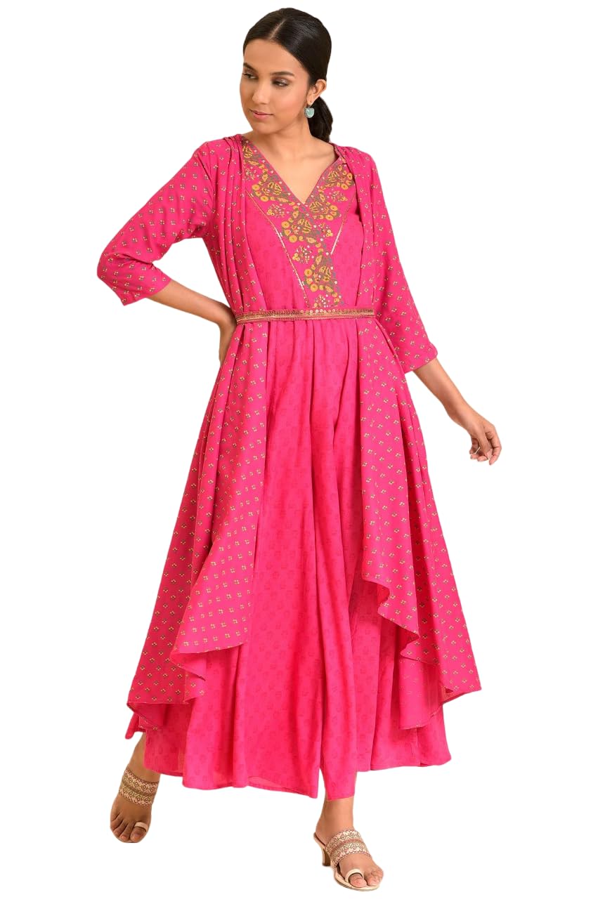 w for woman Women Printed Draped Maxi Jumpsuit With Embroidered Belt-picture-19