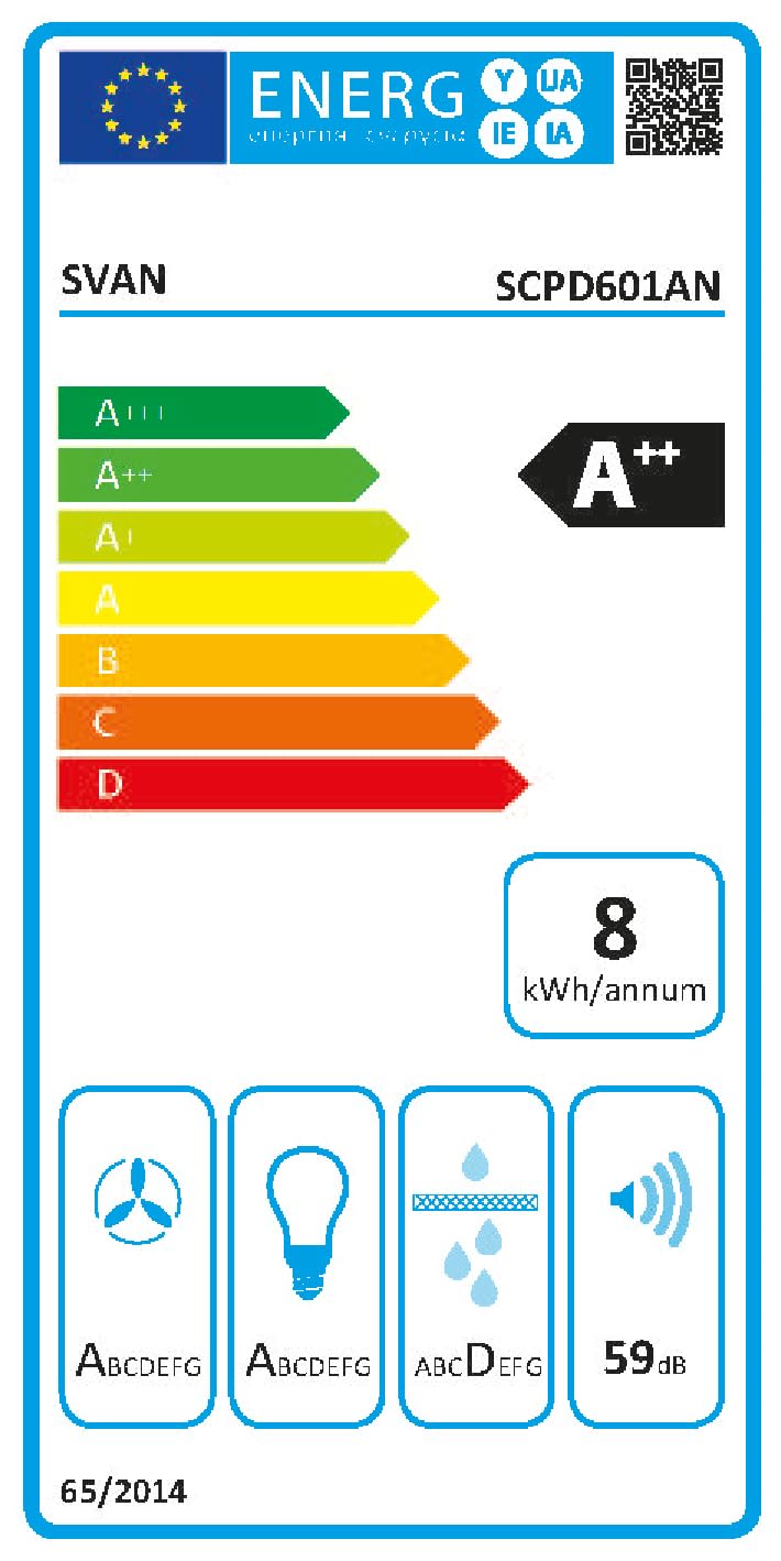 Svan Campana Extractora Inclinada 60cm Cristal negro SCPD601AN. Potencia 41,5m3/h, Tiro Doble, 3 Velocidades, Control Táctil, Filtro apto para Lavavajillas