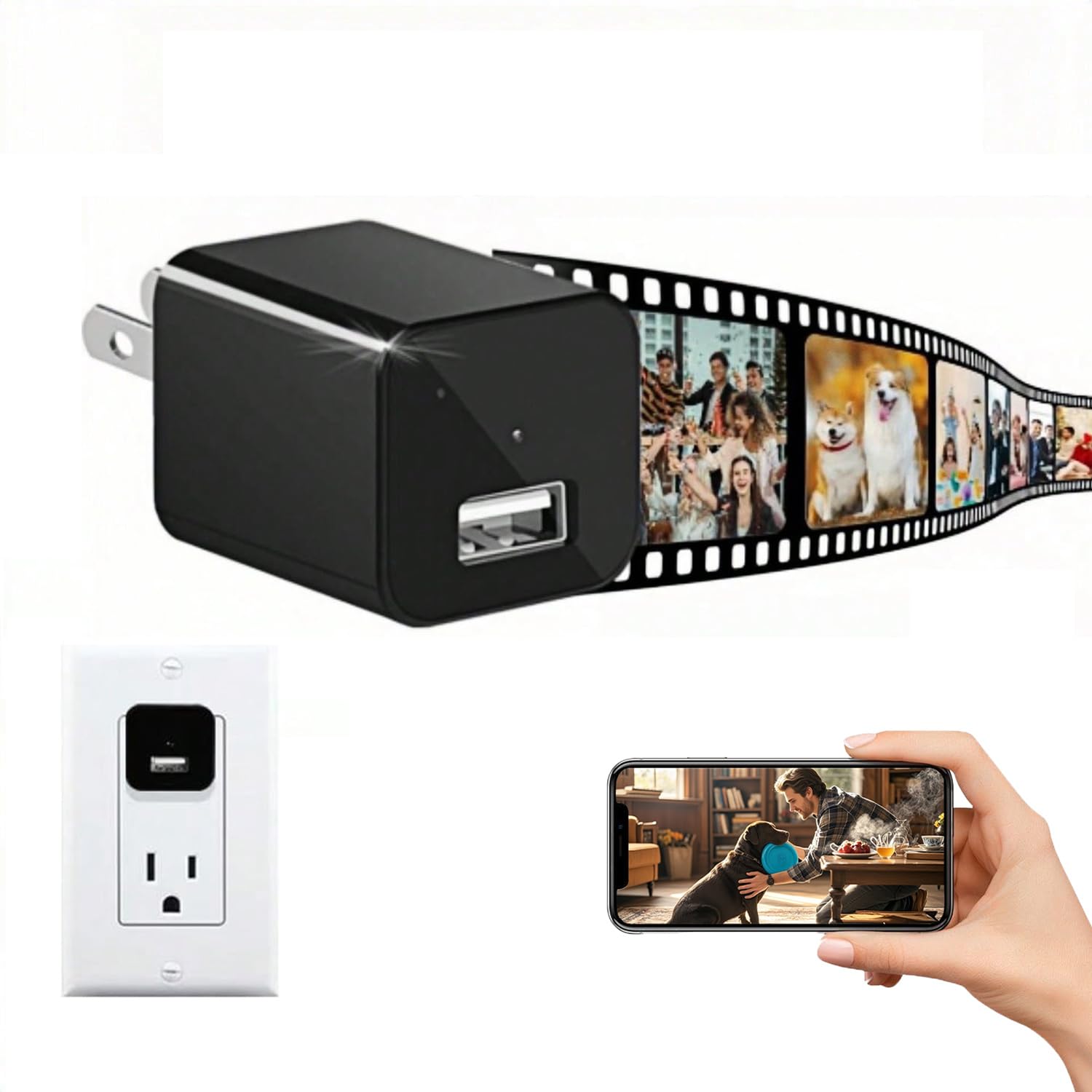 Caméra de Surveillance 1080P HD avec Détection de Mouvement pour Animaux, Vision Nocturne à Distance, 16G