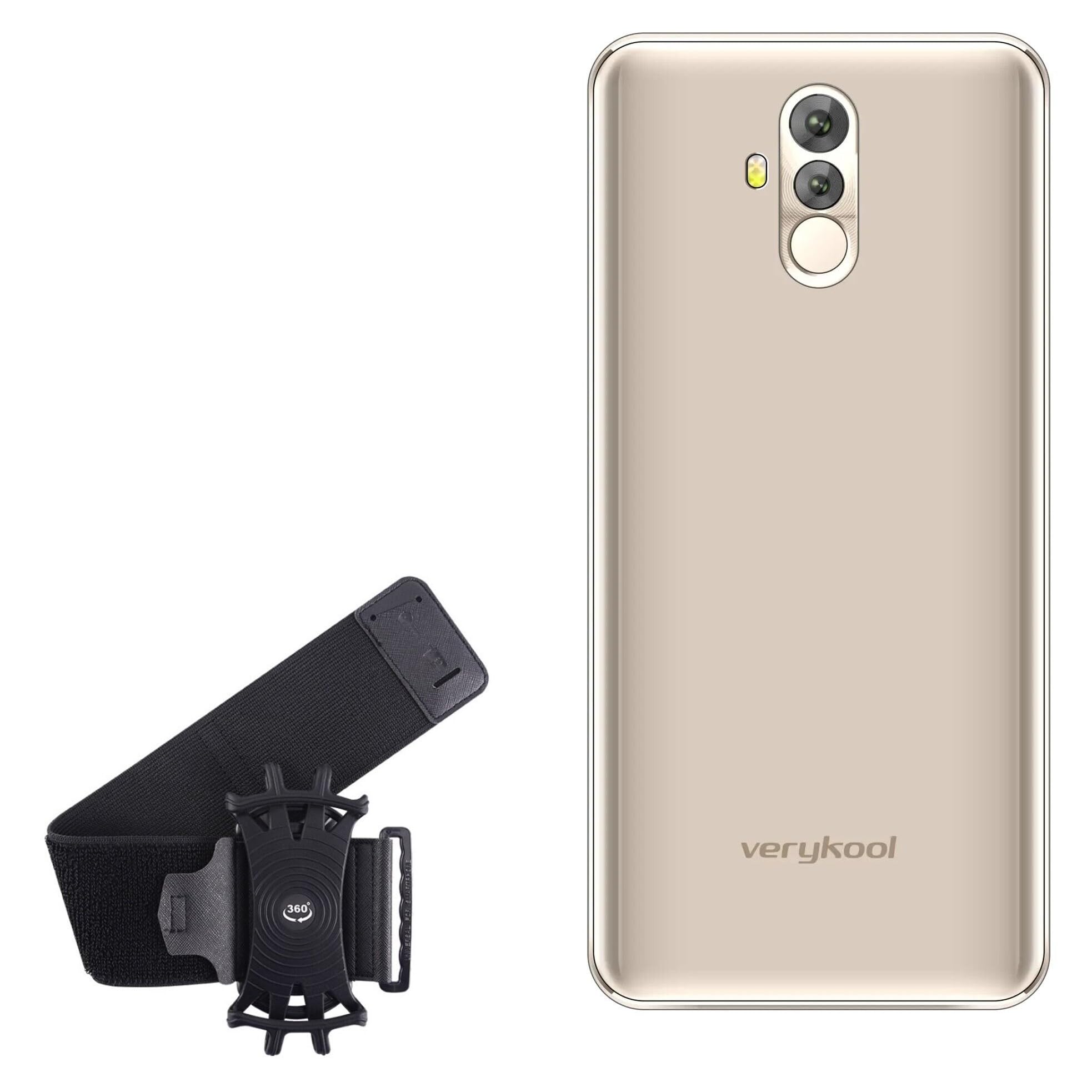 BoxWave Holster Compatible with verykool s5702 Royale Quattro - ActiveStretch Sport Armband, Adjustable Armband for Workout and Running - Jet Black