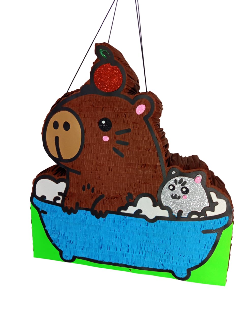 Piñata décorative Capibara avec baignoire, 50 cm, marron et bleu