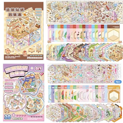 40pcs Stickers Scene 3d Adulte Miniature Sticker Scene Diy 3d Autocollant Scène Autocollants Scènes 3d Autocollants de Thérapie Avec 1 Pince à épiler...