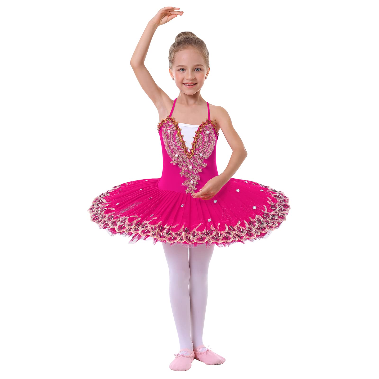 IMEKIS Enfant Fleur Filles Ballet Robe sans Manches Brodé Gymnastique Danse Justaucorps avec Tutu Jupe Princesse Fée Dancewear Ballerine Danseuse Costume