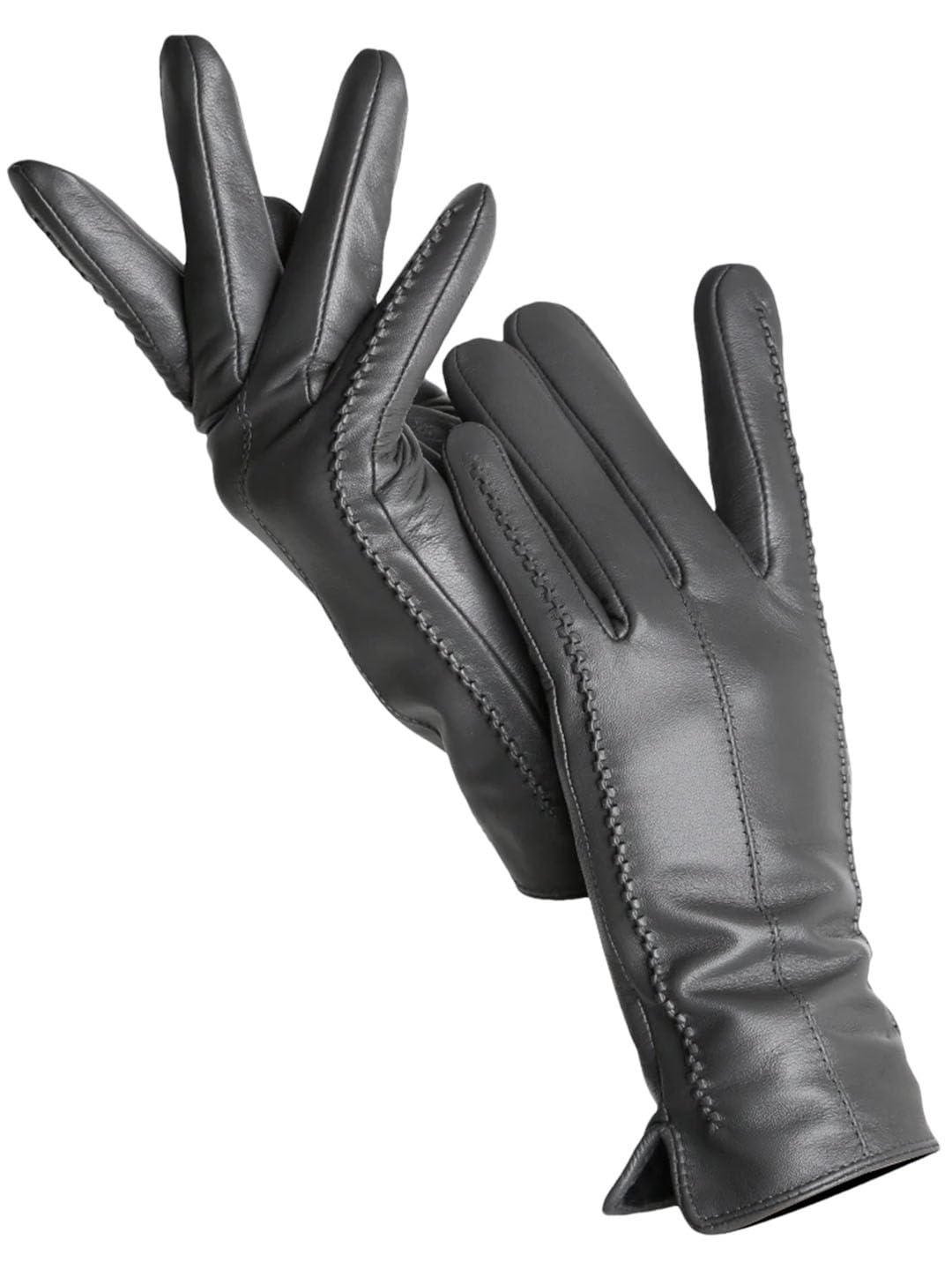Guanti invernali da donna in pelle di pecora caldi e in pile corti sottili guanti in pelle touch screen grigio scuro9 standard 7.5, Grigio scuro9 Standard, 7.5