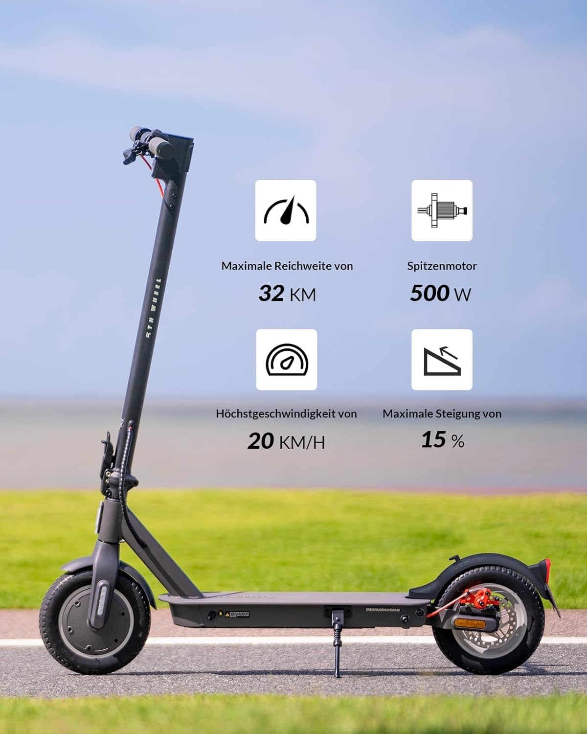 5th Wheel V30/V40Pro/V30Plus E Scooter mit Straßenzulassung, 20km/h, 32/40km Reichweite, 10/8,5 Zoll E Roller, 120kg Tragkraft, Blinker, APP, Vierfach-Federung,Dual-Bremse Elektroroller für Erwachsene