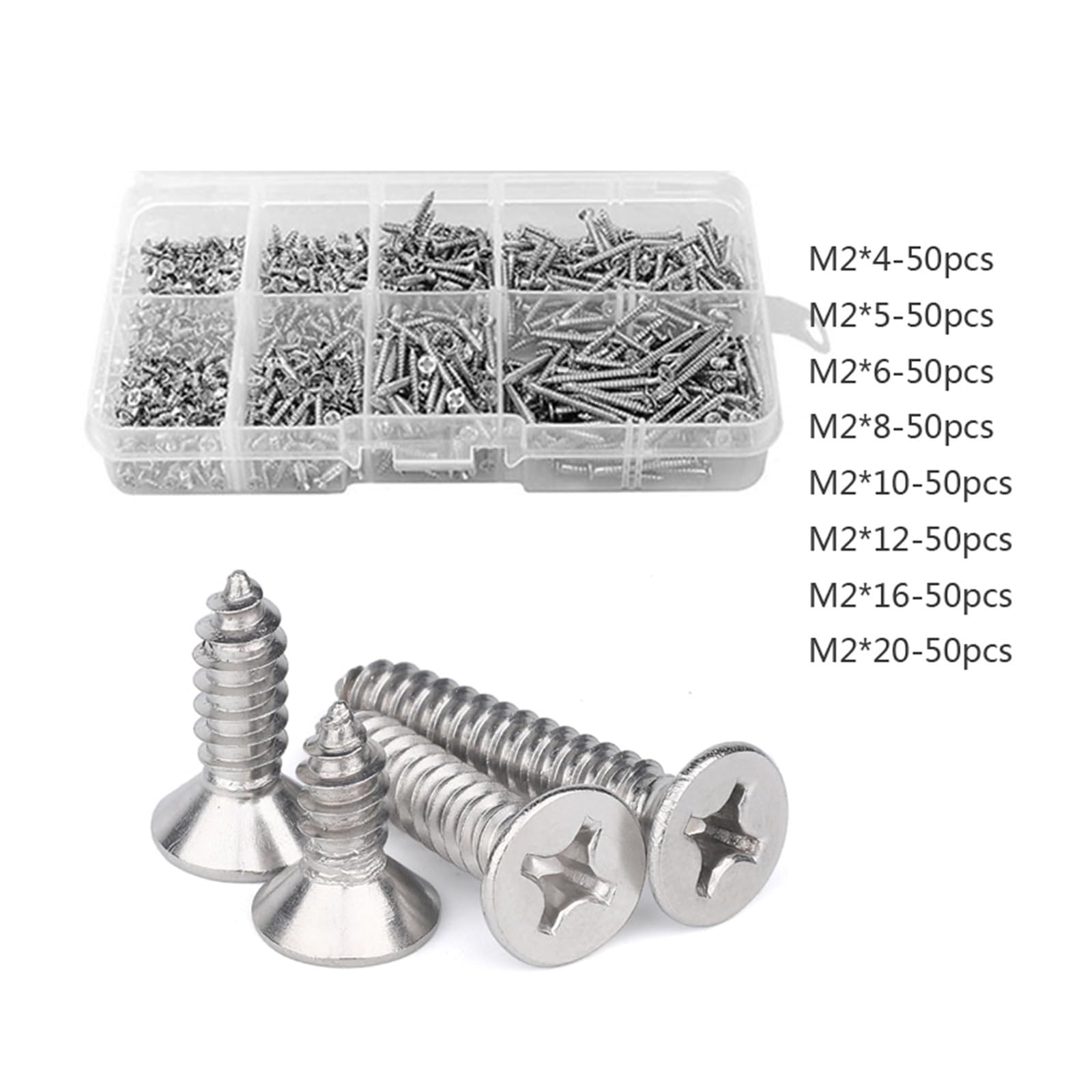 400Pcs M2 Kreuz Flach Kopf Selbstschneidende Schraube Sortiment Kit Holz Gewinde Nagel Schraube Sets DIY Senkkopf Kleine scres