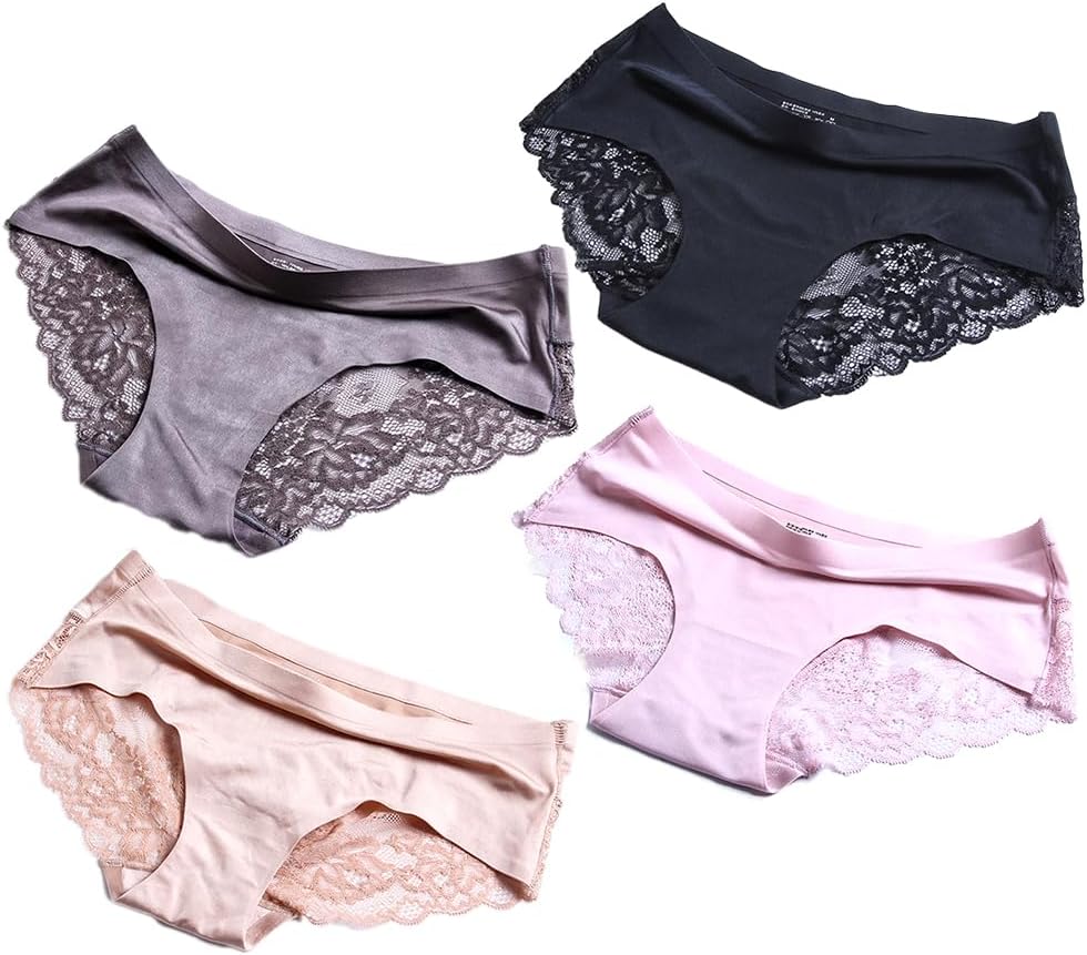 Hopestar Women's Briefs Underwear 4 PACKS Seamless Ladies Lingerie with Lace Solid Color (M)