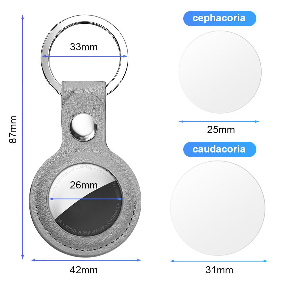 AXFEE Étui de Protection en Cuir pour Apple AirTag 2023, Porte-Clé, Anti-Chute et Anti-Rayures, Portable Key Finder pour Clés, Enfants, Animaux, Gris - 2