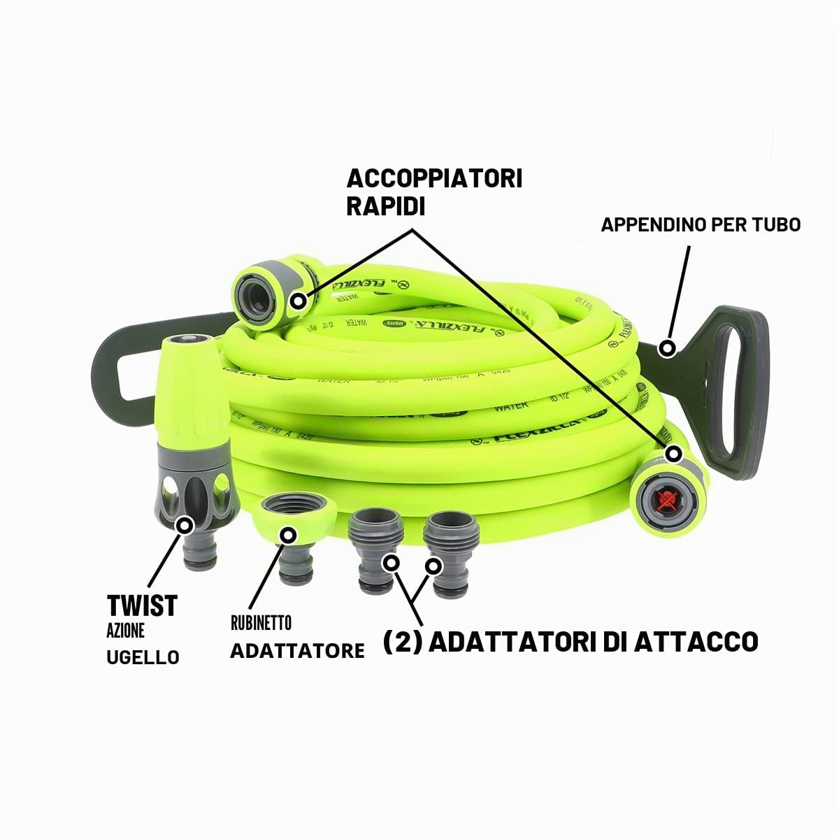 Flexzilla Kit Tubo da Giardino con attacchi per Collegamento rapido, 1/2 Pollici x 15,2 m., Resistente, Leggero, Bere Acqua sicura – HFZG12050QN