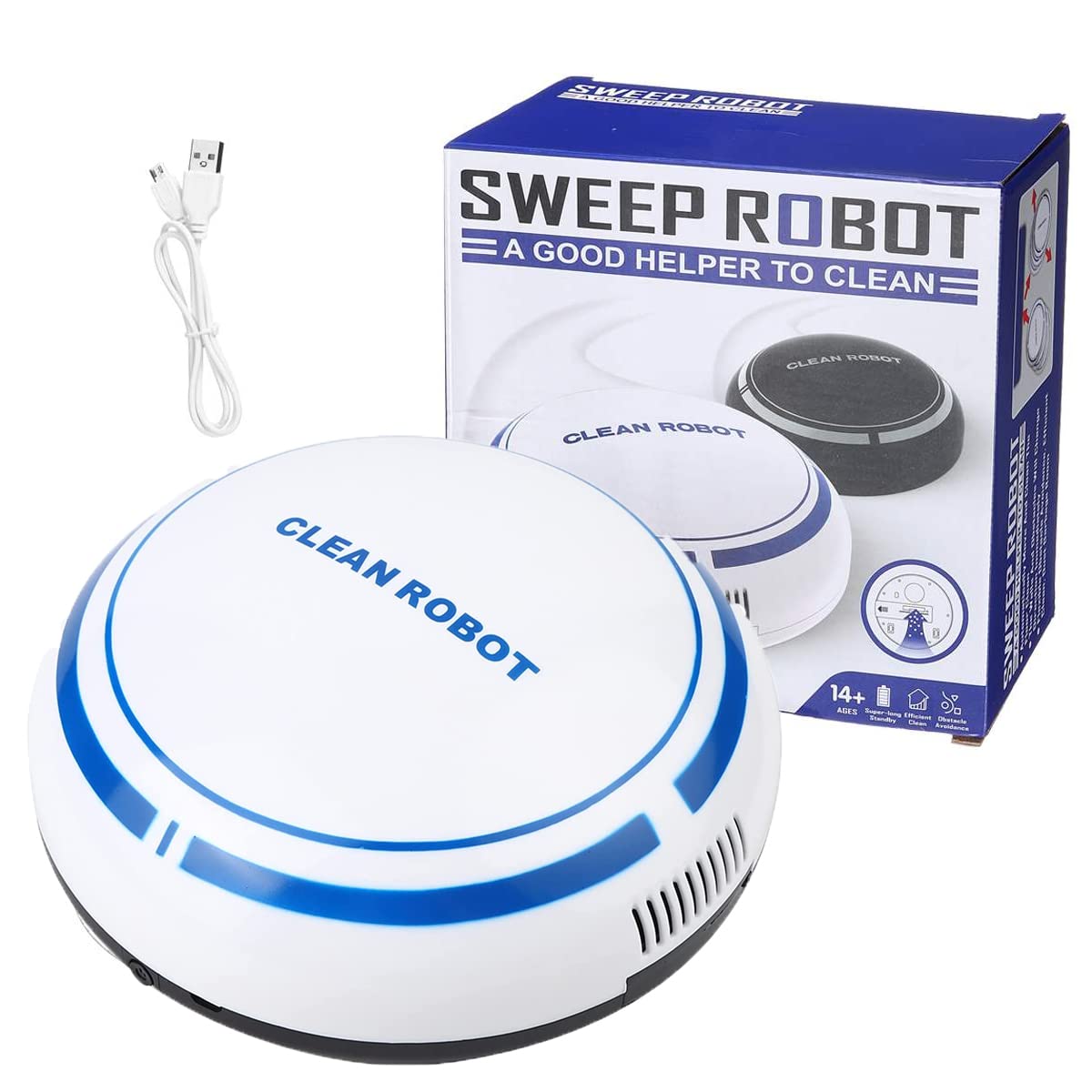 SYOSI Robot Vacuum Cleaner, Smart Automatic Floor Robot, Slim Light Design Household USB Rechargeable, for Clean Carpet, Hardwood Floor, and Pet Hair, Mini Automatic Induction Vacuum White