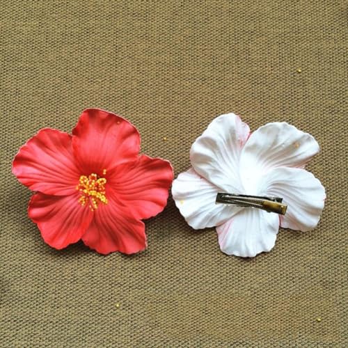 Pinza de flor hawaiana roja para cabello mujeres y niñas miniatura 2