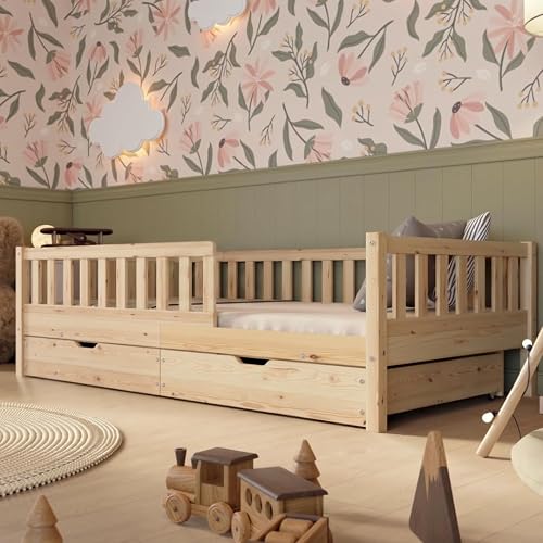 Crazy Pine Lit Enfant avec Tiroirs 190x90 cm – Montessori…