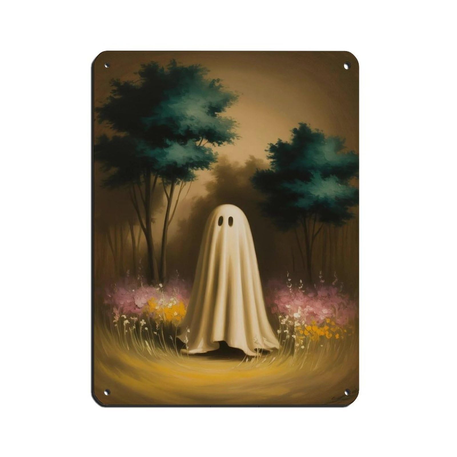 Ghost in The Flower Forest Poster, Spooky Art Tin Sign Vintage Metal Pub Club Cafe Bar Home Wall Art Decoration Poster Retro 12x16inch(30x40cm)