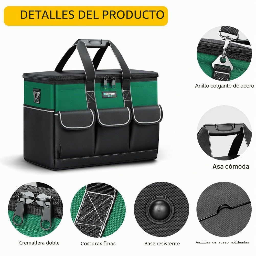 WINHUNT WH154 bolsa de herramientas portátil para carpintería, tela oxford, gran capacidad, 1680D, multibolsillo, con correa para el hombro (35cm)