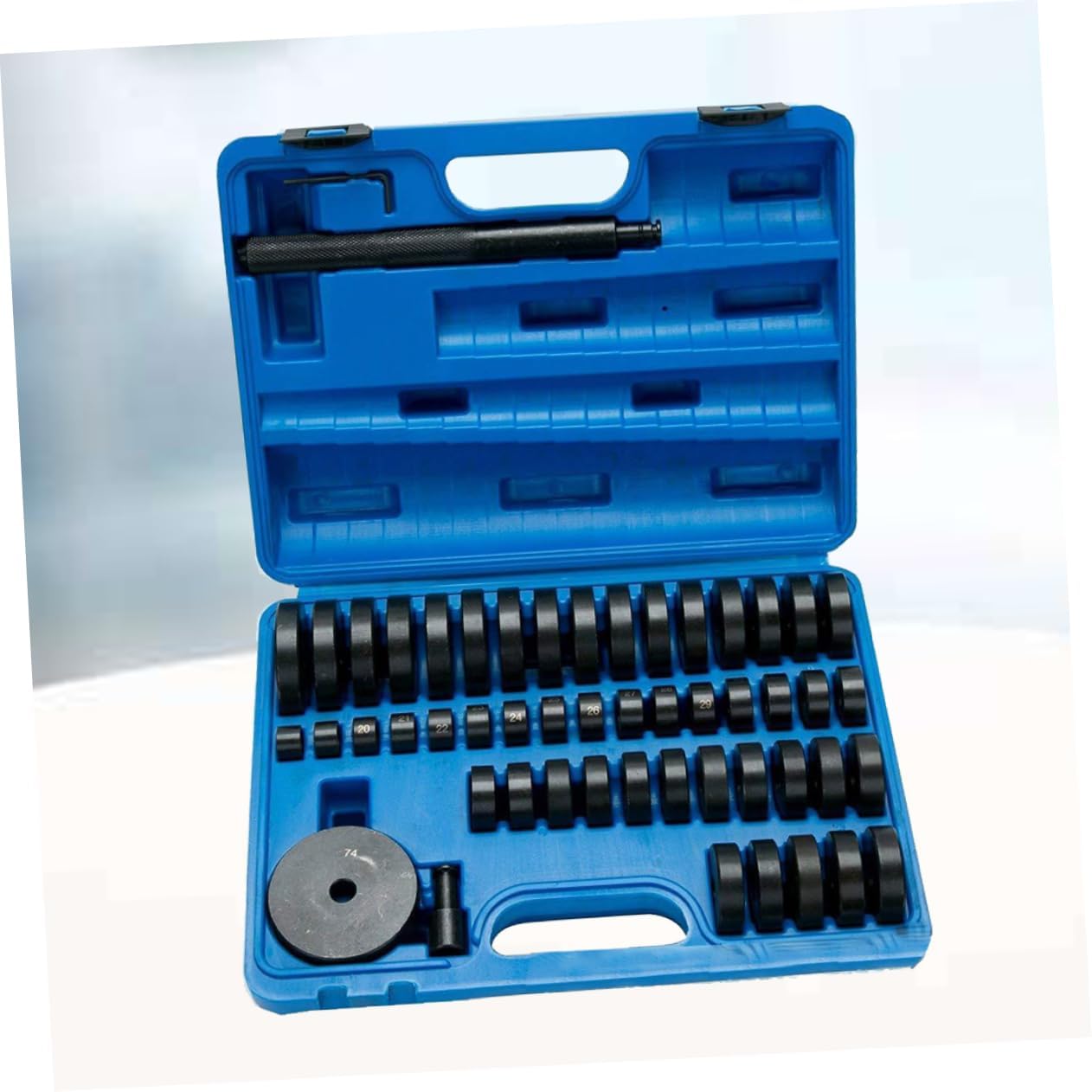 Cabilock 52Pcs Wheel Bearing Tool Set Durable Removal and Installation Kit for All Bearings with Blue Case Essential Bearing Puller Tool for Mechanics