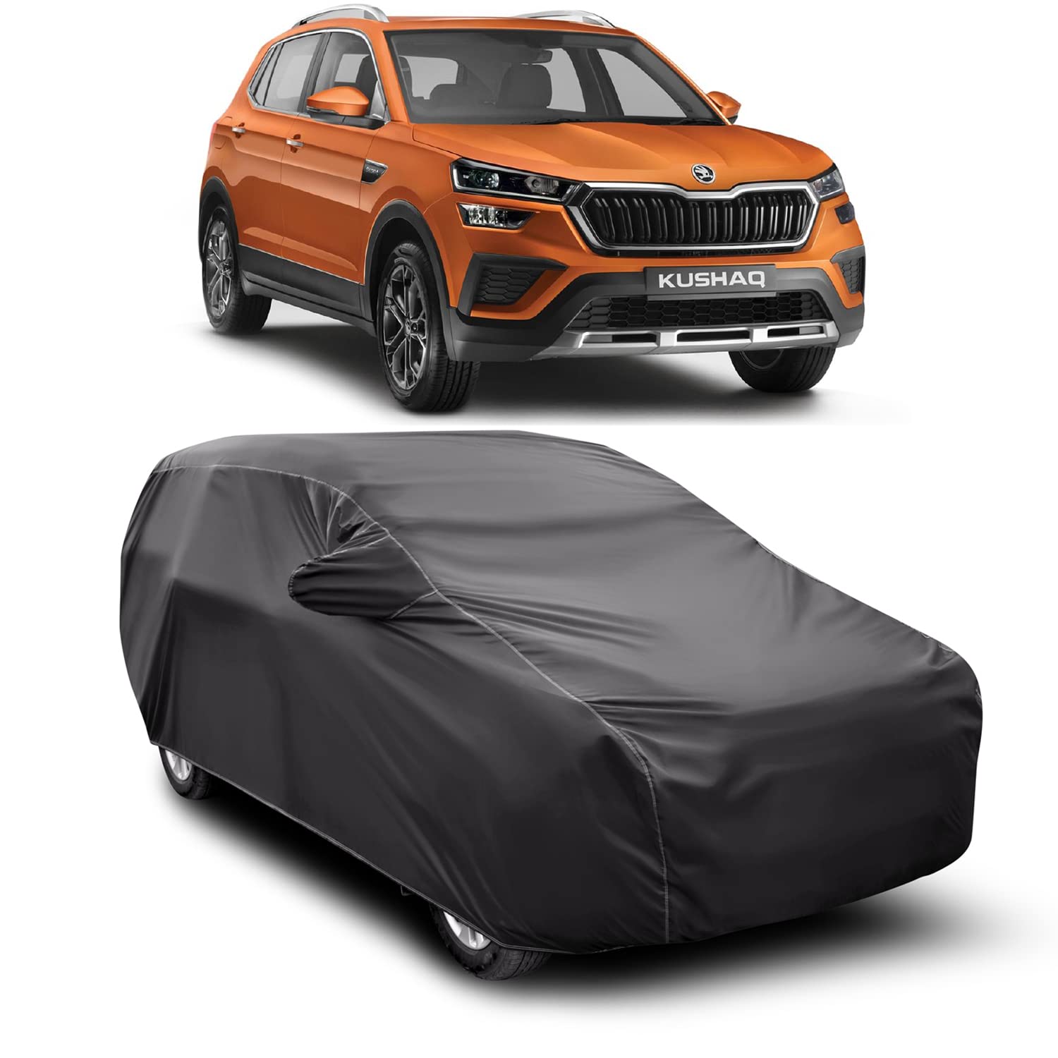 JEHOVA Car Cover for Skoda Kushaq 1.0 TSI Style Non Sunroof Water Resistant - Dust Proof Car Body Cover (Grey)