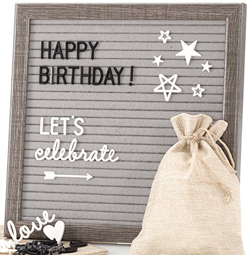 Felt Letter Board Message Sign – Cursive Word Pack, 640 Black & White Characters, 10x10 Gray Changeable Letterboard, Wall & Tabletop Display, 2 Storage Pouches & Gift Box