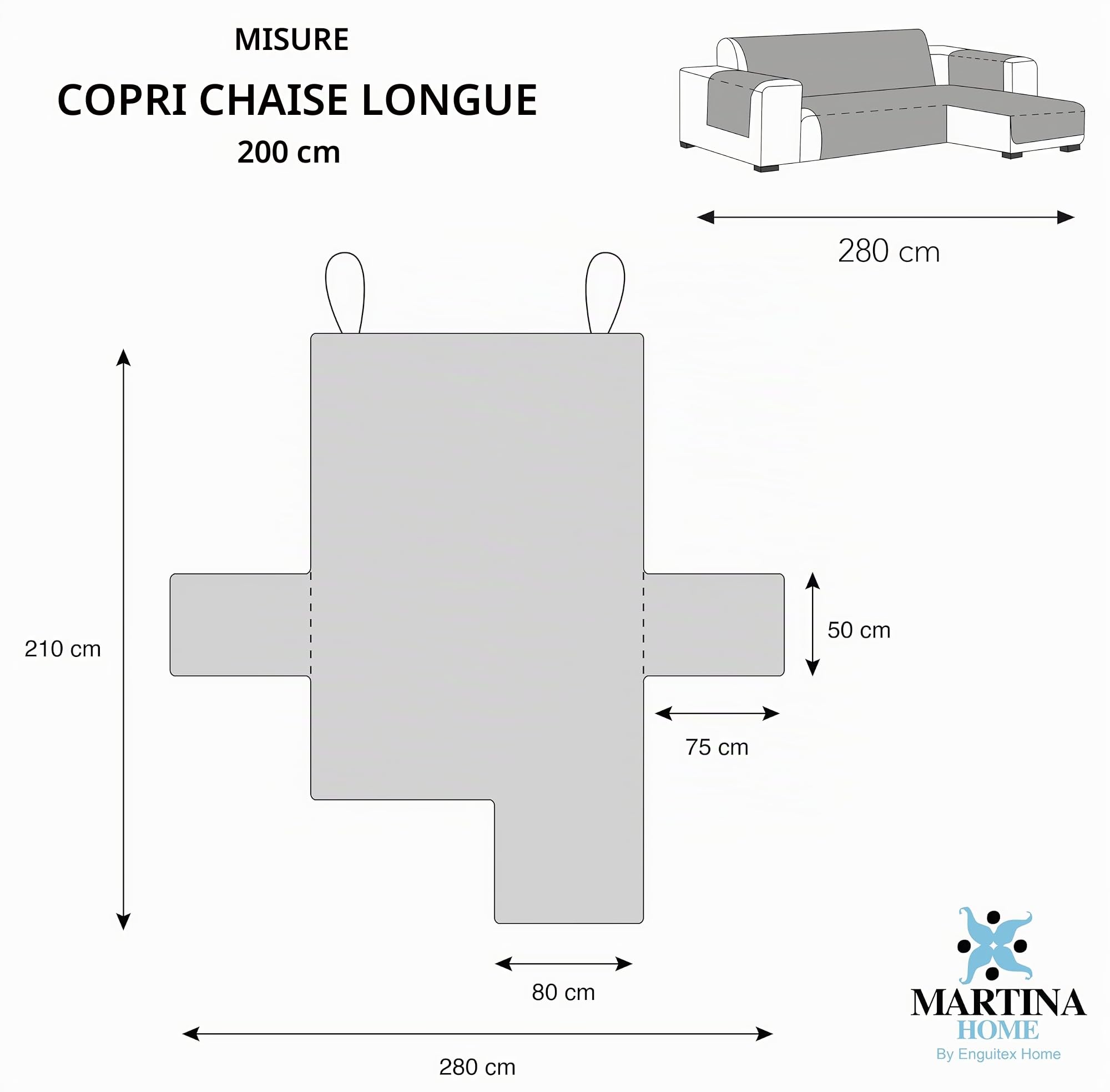 Martina Home Copri chaise longue imbottito Diamond, 280 cm, blu - universale
