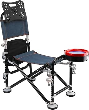 Cuteam Fishing Chair, Portable Chair, Camping Chairs, 13 Gear Rise Fall 21cm Adjustment Fishing Chair with Backrest Rod Holder Folding Fishing Deck Chair Fisherman Gift Black