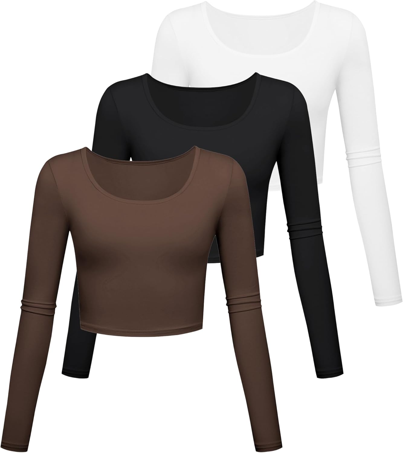 Long Sleeve Crop Tops for Women Workout Basic Clothes Fitted Slim Scoop Neck Cute Yoga Shirts