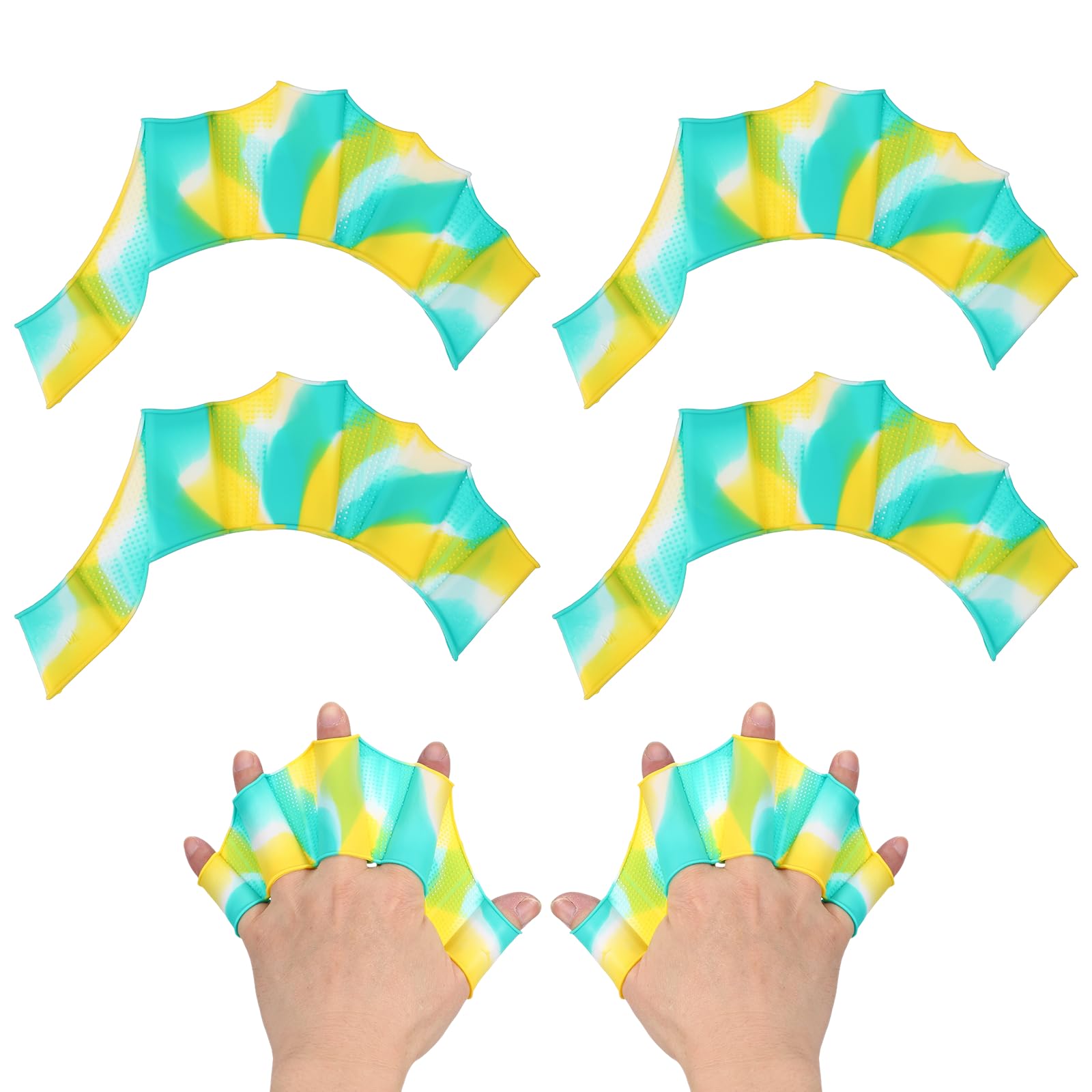 YELARXI Silicone Swimming Gloves, Webbed Gloves for Swimming Half-Finger Frog Type Water Resistance Gear Swim Fins For (Aquatic Training/Surfing/Snorkeling), 9 x 6" & 2 Pair & Green Yellow