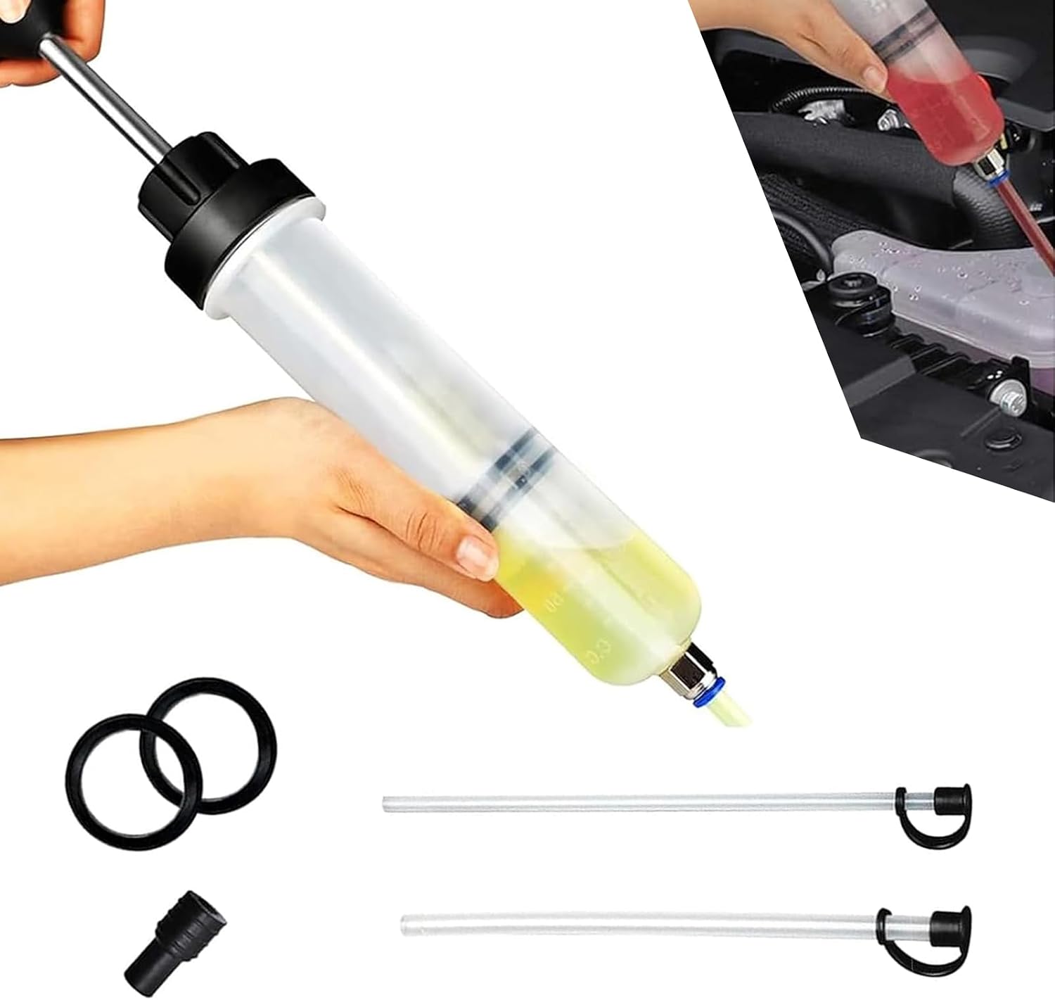 200cc Automotive Fluid Extractor Pump, Manual Oil Change Syringe with Suction Tubes, Universal Manual Oil Extractor Pump (Transparent)