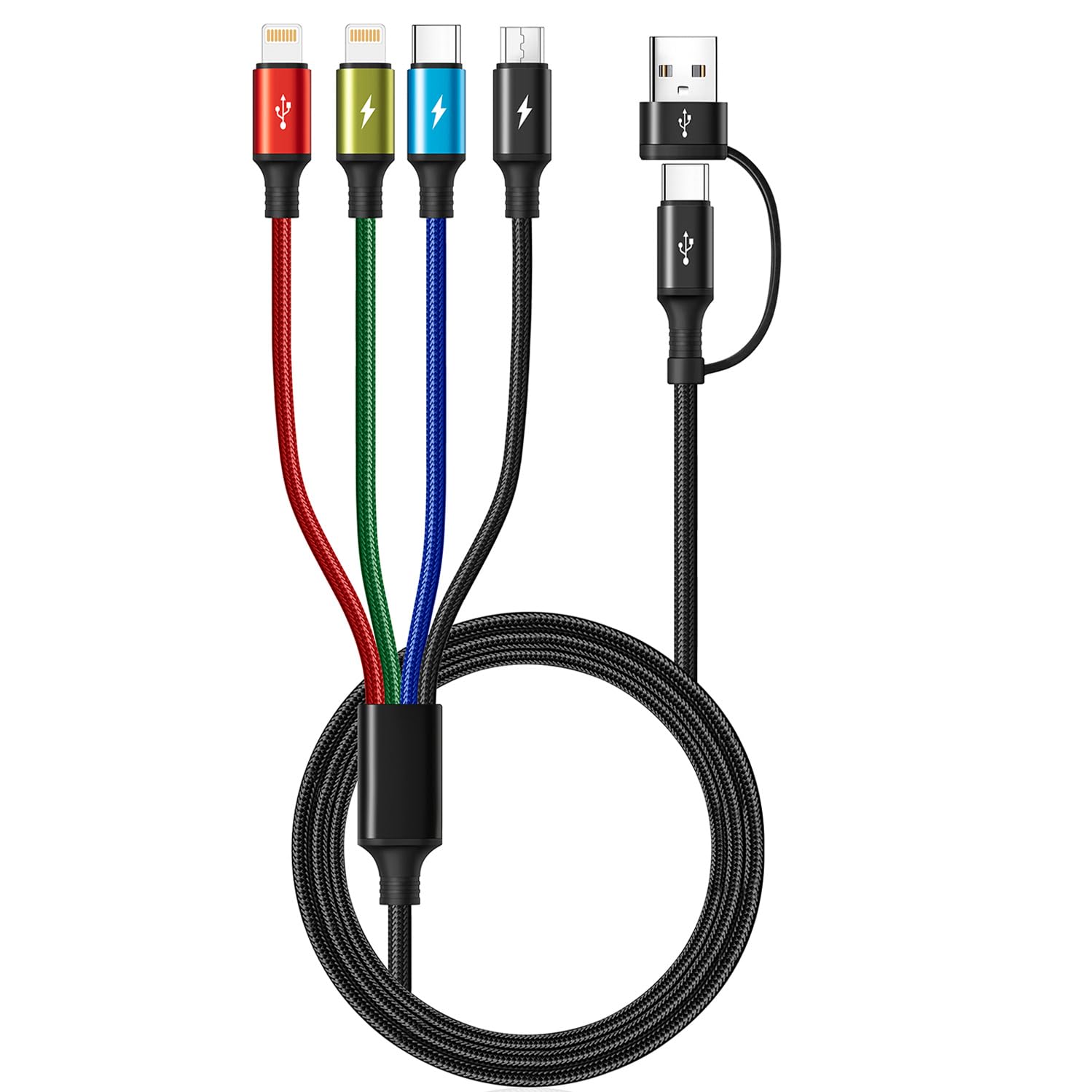 MINLU Cavo Caricabatterie Retrattile 3 In 1, 1.2m, 3A, USB-C/Micro USB/Lightning, Per IPhone, Samsung, Huawei, Pixel, Grigio - 5