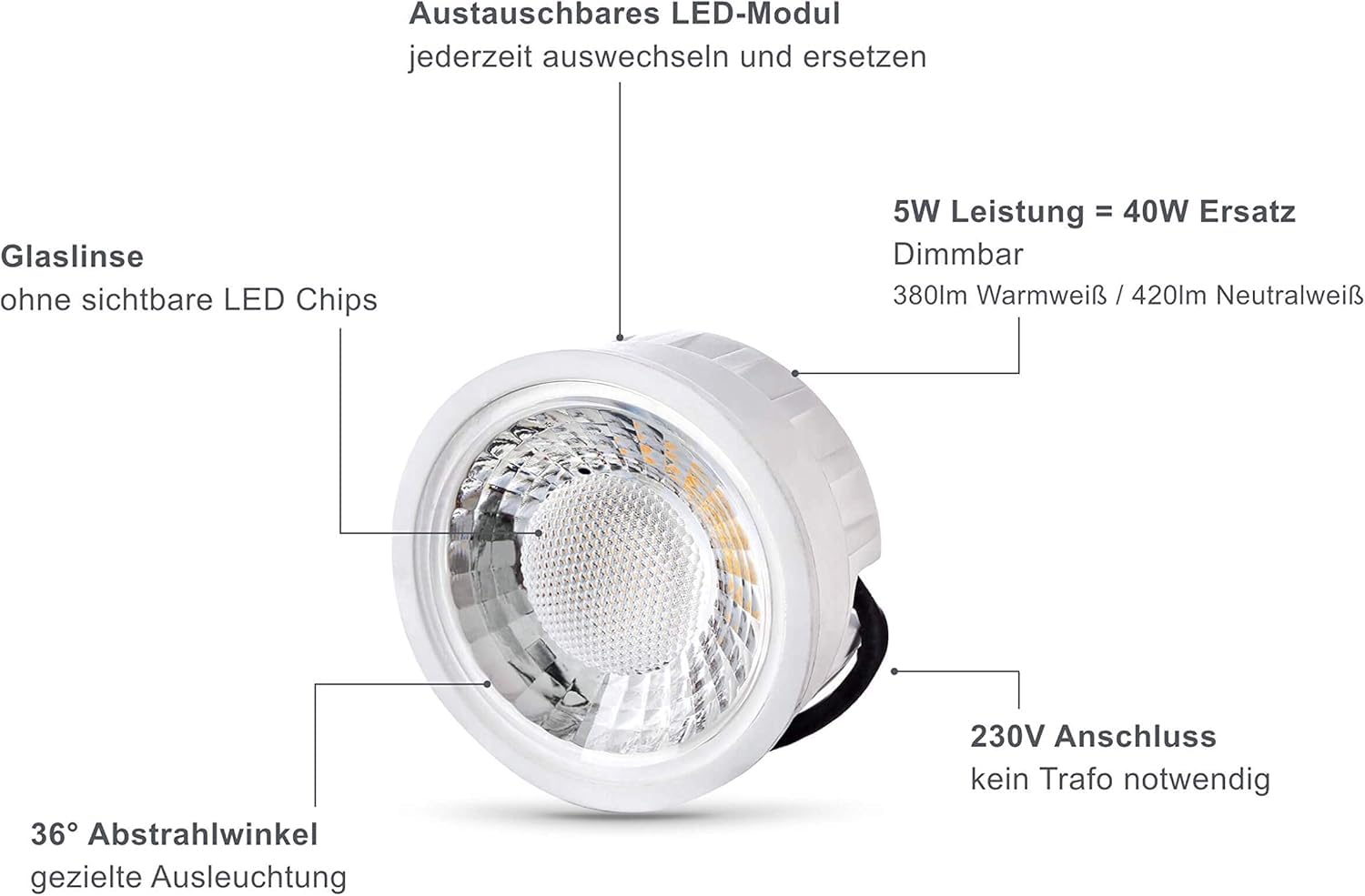 lambado LED Aufbaustrahler IP44/Deckenstrahler inkl. 230V 5W Spots dimmbar - Wasserschutz für Bad & Außen - runde Aufbauleuchte für Feuchtraum in Schwarz